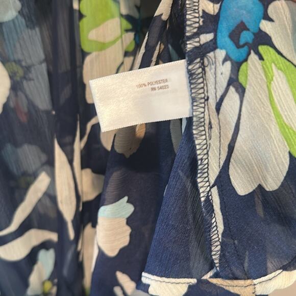 Old Navy Large Navy Blue Floral Semi-Sheer Cinched Blouse Top - Picture 7 of 8